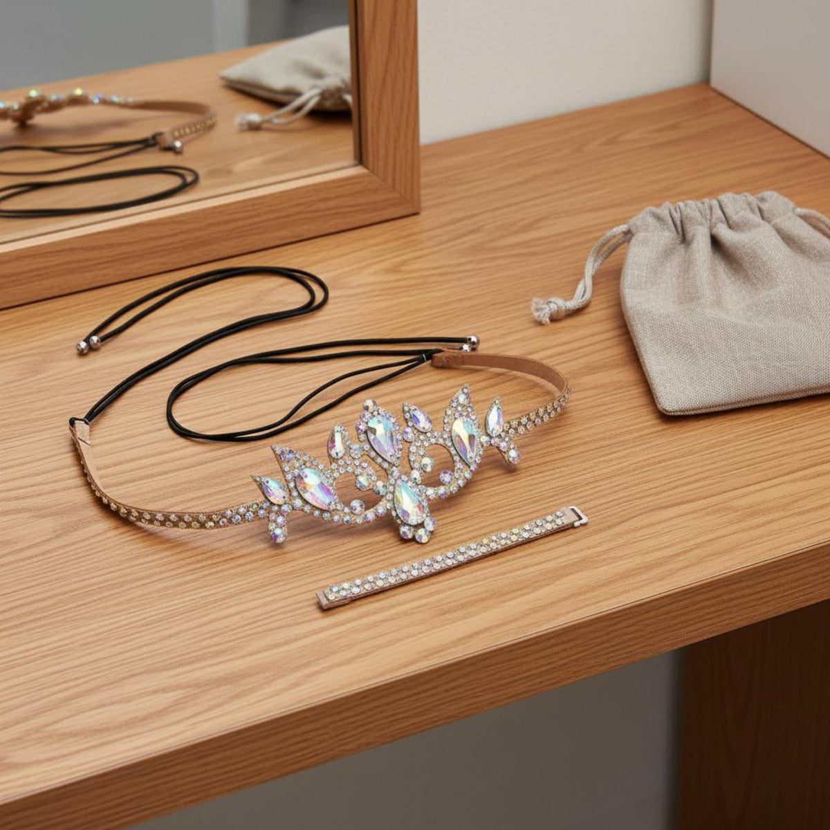 Belly Dance Headpiece Iridescent Rhinestones Belly Dance Head Chain Headdress Glittering Costume Jewelry Elastic Band