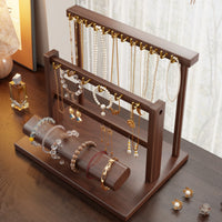Wood Jewelry Display Rack Desktop 2 Tier T-Shaped Bar Display Wooden