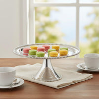Beaded Trim Dessert Stand Sturdy Silver Pedestal Stand Food Safe
