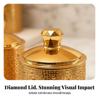 Airtight Seal Pearl Pattern Food Jar Elegant Design Gold Decorative Canister Sturdy Construction for Desktop, Pantry