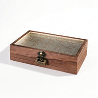Display Case with Glass Lid Wood-Grain Wooden Box with Glass Lid Square
