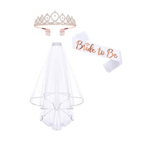 Shiny Crown Bridal Headpiece, Soft Veil with Comb, Bride to Be Sash, Princess Party Set