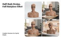 Manikin Head with Shoulders Smooth Finish Mannequin Head Bald Cap-Covered