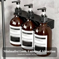 Space-Saving Shampoo Dispenser Bracket Drill-No-Cost Installation Shower Pump Bottle Holder Brushed Finish for Renters, Restroom
