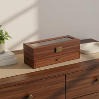 Watch and Jewelry Storage Box Transparent Lid Double-Layer Watch Box Wood-Grain