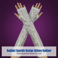 Fingerless Beaded Long Gloves, Reflective, Polyester, Halloween, Cosplay, Stage, Nightclub Party Wear