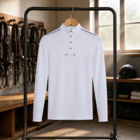 Equestrian Polo Shirt Shoulder Piping Sports Clothing Stretchy for Men