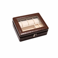 Watch Storage Organizer Zippered Jewelry Display Case Glass Lid for Dresser