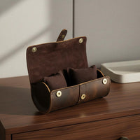 Crazy Horse Leather Watch Pouch Scuff Protection Leather Travel Watch Case Suede Wristwatch Holder Strong Attractive Clasp