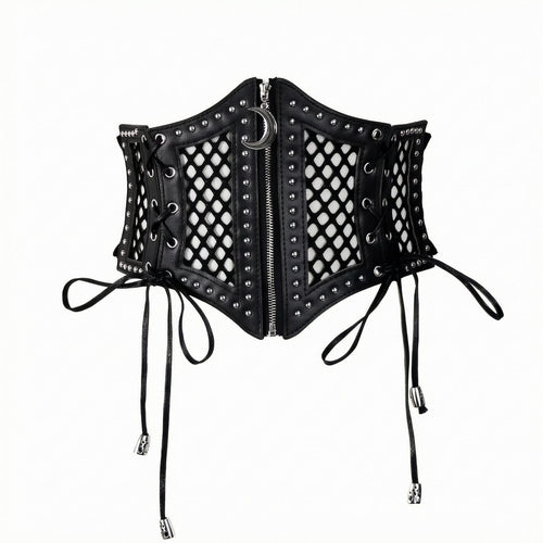 Lace-up Waist Cincher PU Leather Clothing Accessory Zipper Closure