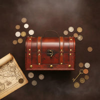 Wooden Treasure Chest Lockable Antique Aesthetic Storage Trunk Leather Accents