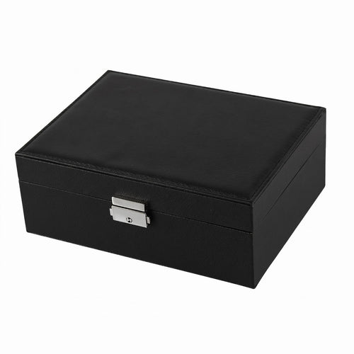 PU Leather Jewelry Box Metal Clasp Accessory Storage Textured Finish