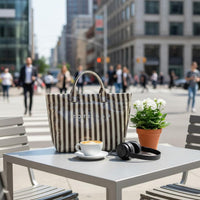 Striped Tote Bag Waterproof Transparent Striped Handbag Easy to Clean for Travel