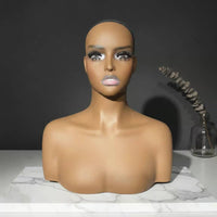 PVC Mannequin Head Tanned Skin Tone Hairpiece Display Head for Hairstylists