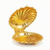 Clam Shell Dish Polished Shell-Shaped Plate Coastal Fruit Bowl with Base for Living Room