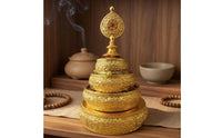 Tiered Mandala Plate Gilded Mandala Offering Plate Copper-Alloy for Display