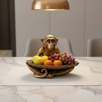Gold Monkey Ornament Tray Tabletop Decoration Monkey Jewelry Tray
