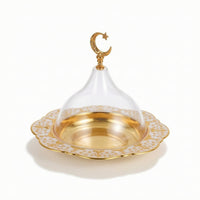 Dessert Display with Glass Cover Embossed Tray with Dome Elegant for Tea Time