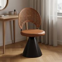 Retro Wooden Vanity Chair Backrest Rotating Vanity Chair Upholstered Seat