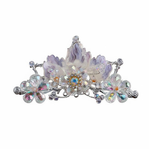 Traditional Chinese Attire Hairpiece Elegant Design Iridescent Flower Hair Crown Crystal Bead Crown Handmade Vintage