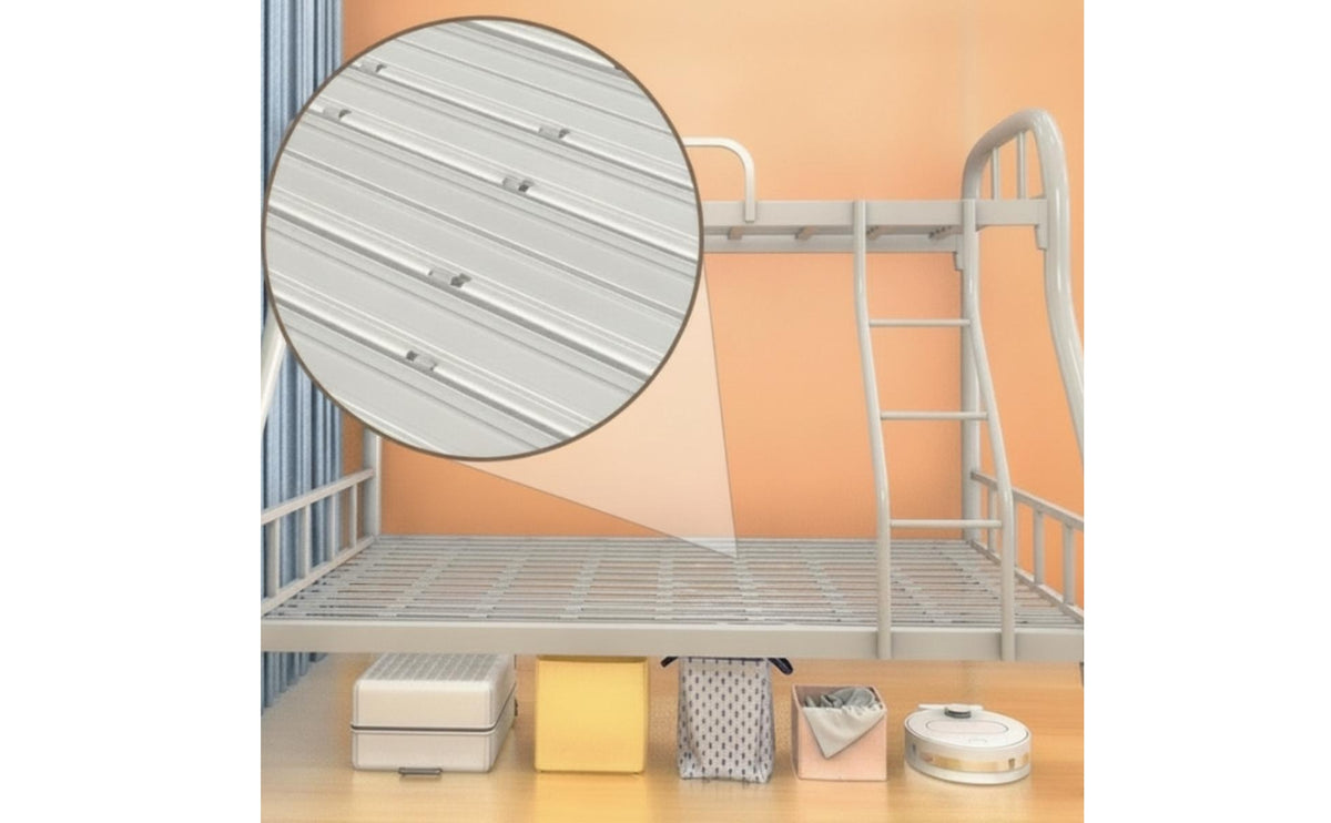 Space-Saving Metal Bunk Bed Heavy Duty Bunk Bed with Guardrails Slatted Furniture Compact for Teens, Kids