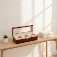 Lacquered Watch Storage Box with Glass Lid Glossy Watch Box with Glass Lid Luxury Padded for Collectors, Dresser, Bedside Table, Office Shelf