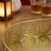 2 Pieces Perforated Metal Tray Set Gold-Colored Crescent Moon Tray