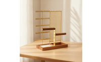 Jewelry Organizer Stand with Wooden Base Space-Saving for Vanity, Dresser, Women