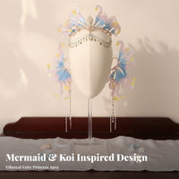 Traditional Chinese Hair Jewelry Set Ancient Design Mermaid Fin Headdress Set Elven Tiara and Ears Celestial Design Fairy