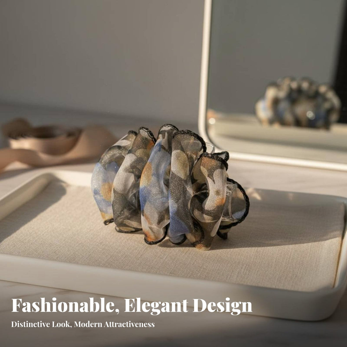 Ruffled Textile Grip Fastener Airy-Like Shape Floral Scrunchie Fastener Flower Hair Grip Elegant Design Large Floral Updo Holder