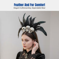 Halloween Skull Headband, Dark Feather Headpiece, Cosplay Victorian Performance Accessory