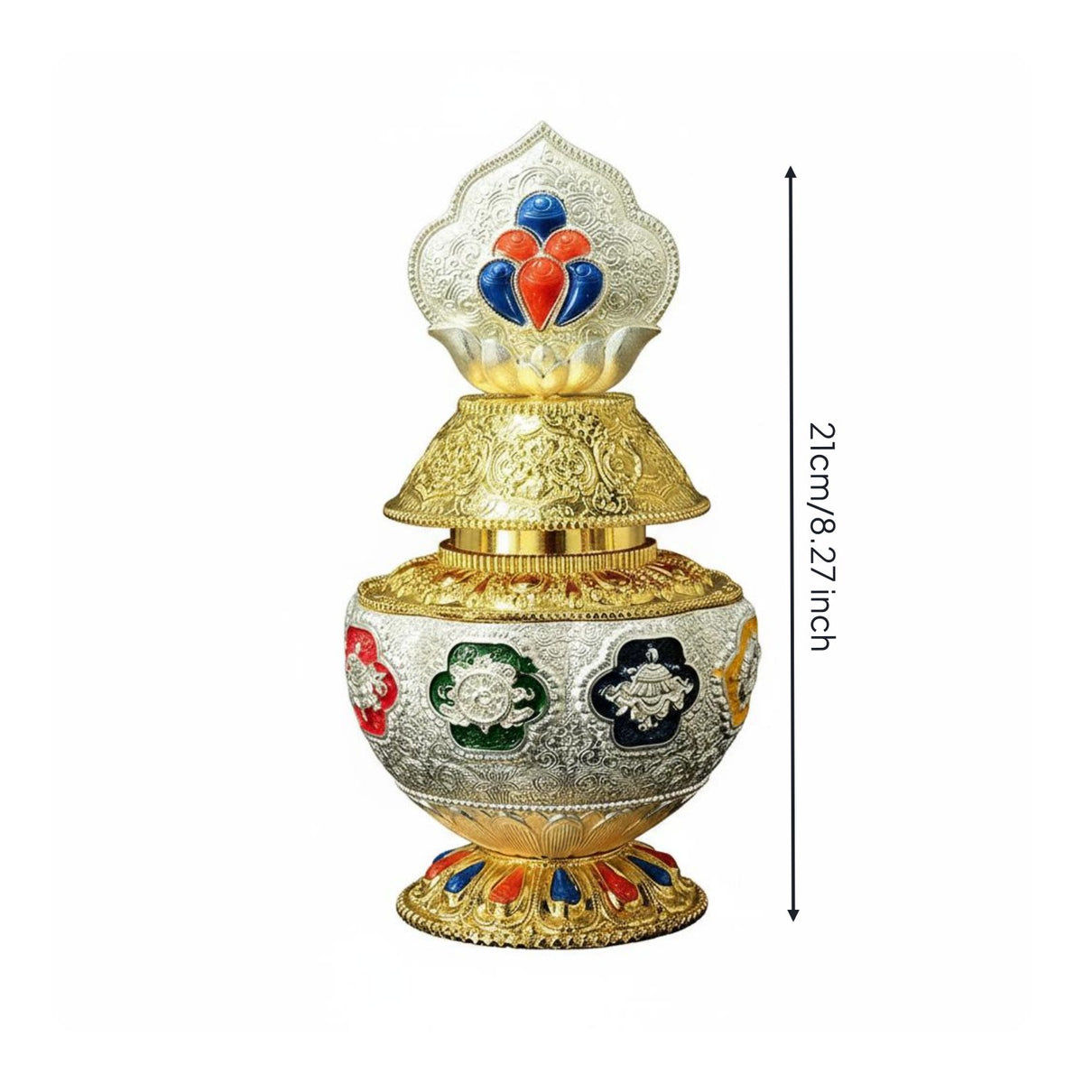 Tibetan Treasure Bottle Embossed Pattern Buddhist Ritual Bottle Handcrafted Design Ornate Alloy Urn for Collectors, Altar, Shrine