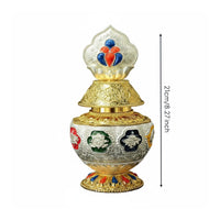 Tibetan Treasure Bottle Embossed Pattern Buddhist Ritual Bottle Handcrafted Design Ornate Alloy Urn for Collectors, Altar, Shrine