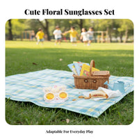 Protection Kids Sunglasses and Hair Clips Set Candy Colors Toddler Flower Sunglasses Set Cute Design for Beach Trips, Daily Wear, Parties