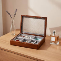 Wooden Jewelry Box Sturdy Wood Construction Glass Lid Jewelry Organizer Finger Adornment and Earring Storage Box Soft Textile