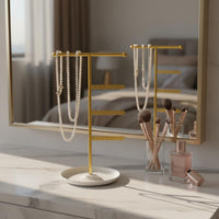 T-Shaped Jewelry Stand with Tray Multi-Functional Storage for Dresser, Women