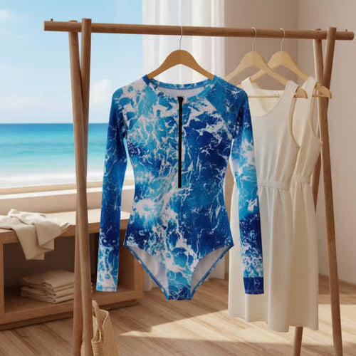 Zip Front Sun Shirt Close-Fitting Sun Protection Swimsuit Front Zip Sun Shirt Breathable Women's Bathing Suit Removable Padded