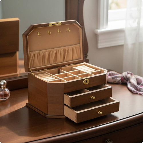 Lockable Jewelry Box Solid Wood Wooden Jewelry Box Lock and Key for Vanity Table