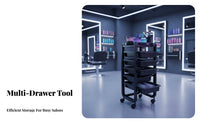 Multifunctional Salon Tool Trolley On Wheels Wheeled Stylist Tool Carrier Push/pull Handle Storage Trolley Heavy Duty for Hair Stylists, Beauty Professionals, Pet Groomers, Barbershop, Spa