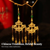Chinese Bridal Headdress Set Intricate Design Dragon Crown and Hairpin Set Chinese Wedding Crown Gold Plated for Tea Ceremony