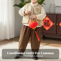 Boys' Tang Suit Set, Traditional Chinese Design, Winter Thickened Three-Piece New Year Outfit