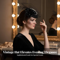 Mesh Ed Fascinator Hat Elegant Design Vintage Pillbox Hat Feather Bead Headpiece Net Mesh Feather Fascinator Hair Fastener