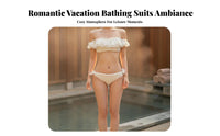 3 Pieces Padded Top Three-Piece Swimsuit Removable Padding White Ruffle Bikini Smocked for Young Adults, Teens, Hot Season, Vacation, Resort