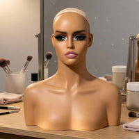Mannequin Head with Shoulders Flesh-Toned Hairpiece display Bust PVC Bust Mannequin