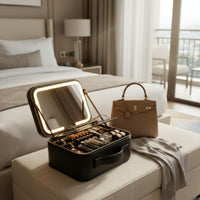 Portable Vanity Case with LED Mirror 3 Light Colors Beauty Storage Press Control