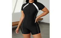 Single Piece Sun Protection Top Stretchy Material Plus Size Short Sleeve Sun Protection Top Full Coverage Swimsuit Built-in Bra