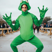 Frog Prince Costume Webbed Hands and Feet Full Body Frog Suit Funny Design Party Apparel for Men, Adults