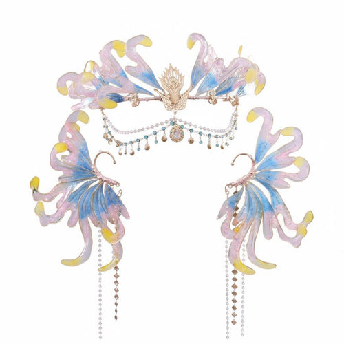 Traditional Chinese Hair Jewelry Set Ancient Design Mermaid Fin Headdress Set Elven Tiara and Ears Celestial Design Fairy