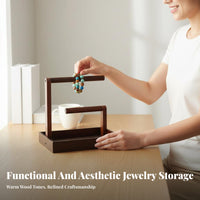 Multi-Functional Wooden Bracelet Holder with Tray Space-Saving Crossbar Jewelry Stand Easy Assembly for Dressing Table, Craft Exhibition