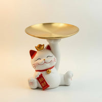 Maneki Neko Tray Auspicious Jewelry Dish with Cat Tabletop for Vanity, Entryway
